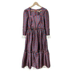 Hunter Bell Gillian Odessa Midi Dress Size 8 Rouge Red Square Neck Retro 70s NEW